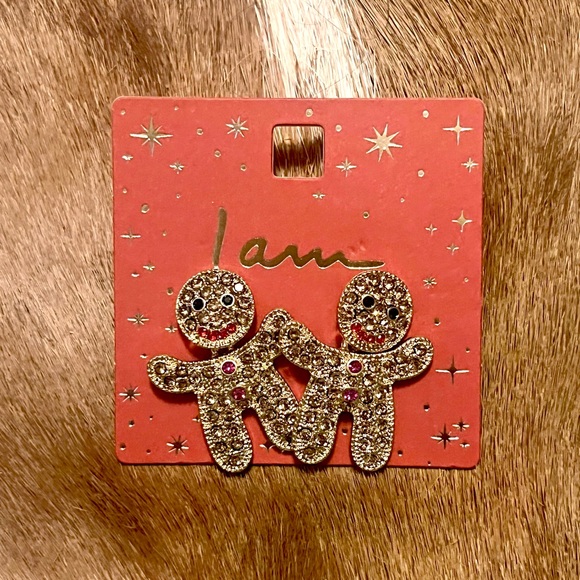 holiday 🆕 🎉 jeweled gingerbread man christmas dangling earrings - Picture 4 of 8